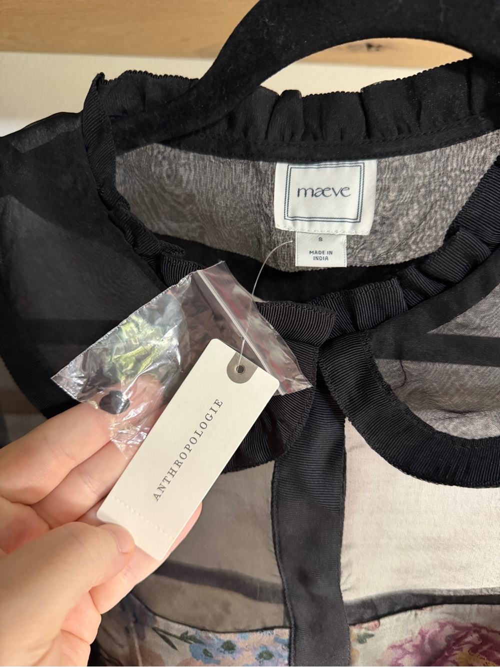 NWT Anthropologie Maeve Sheer Black Organza Blouse with Floral Lining - Picture 2 of 8